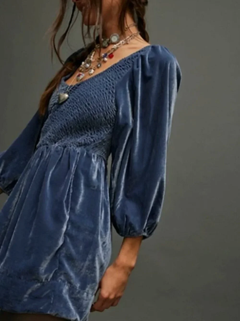 Free People NWT | Farrier Velvet Mini Dress in Harbor